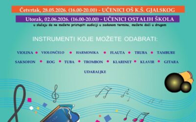 AUDICIJA ZA UPIS UČENIKA U 1. RAZRED GLAZBENE ŠKOLE