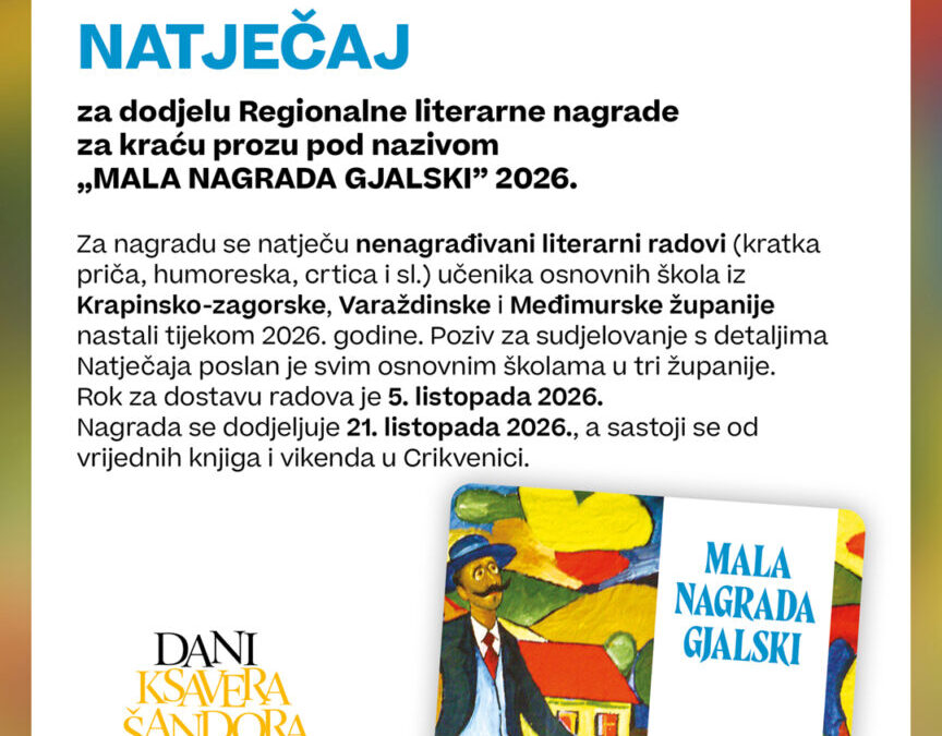 POZIV NA LITERARNI NATJEČAJ “MALA NAGRADA GJALSKI” 2026.